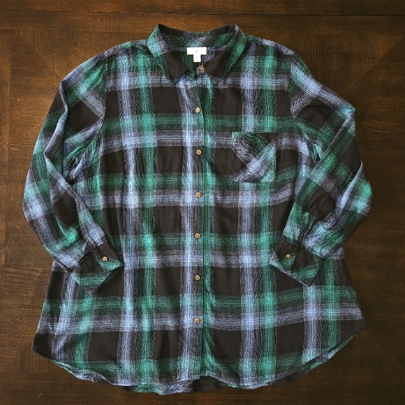 J. Jill Soft Plaid Tunic Long Sleeve Button Down XL - Picture 1 of 16
